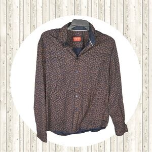 Consequence Navy w Orange Paisleys Long-Sleeve Button Shirt Men Small